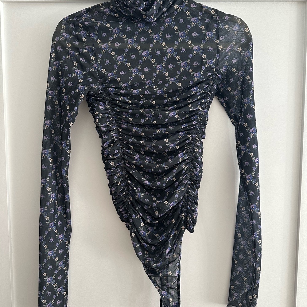 Free People Women’s Floral Turtleneck Ruched Bodysuit